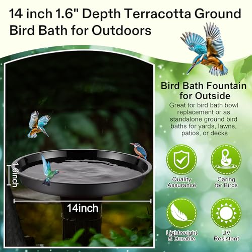 3 Pack Plastic Bird Bath Bowl, 14”Ground Bird Baths for Outdoor(Black） | Large Durable Birds Bath Dish for Garden Yard, Birds Water Bowl Feeder Tray Replacement, Weather Resistant ABS Plastic - color: Black