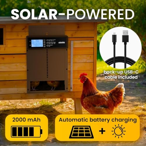 Okkobi Automatic Chicken Coop Door Solar Powered - LCD Display - Light Sensor & Timer - Security & Peace of Mind: Anti-Pinch Function - 5-Year Protection - Dark Brown | Anti-Pinch for Safety, Resistant to -15 to 140°C, Compatible with Ducks and Geese - Da