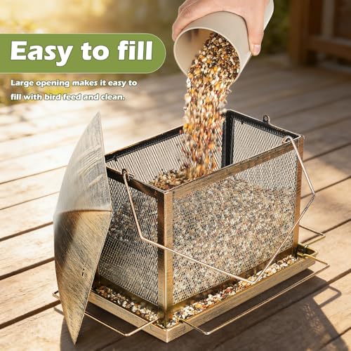 Bird Feeder, 6LB Large Capacity Bird Feeders for Outdoor Hanging | Heavy Duty Metal, Waterproof, Drain Holes, 4 Perches, Easy to Fill, Wild Birdfeeder, For Garden Yard Outside Backyard - size: Horizontal, 6 pounds