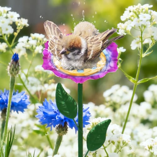 dreamysoul 4 Pack Bee Watering Station, Colorful Metal Bee Bath with Flower Design for Garden Yard - color: Colorful-a