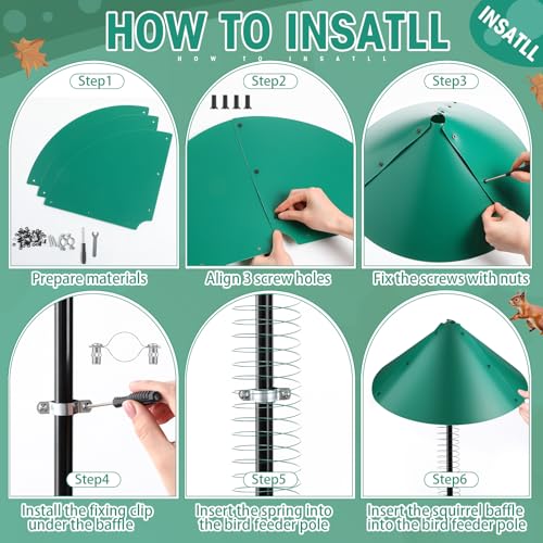 2 Set 19 Inch Squirrel Baffle and Squirrel Barrier Spring Device Metal Coil for Bird Feeder Pole, Outside Pole Mount Stopper & Bird House Guard for Outdoor Shepherd Hooks (Green) - color: Green