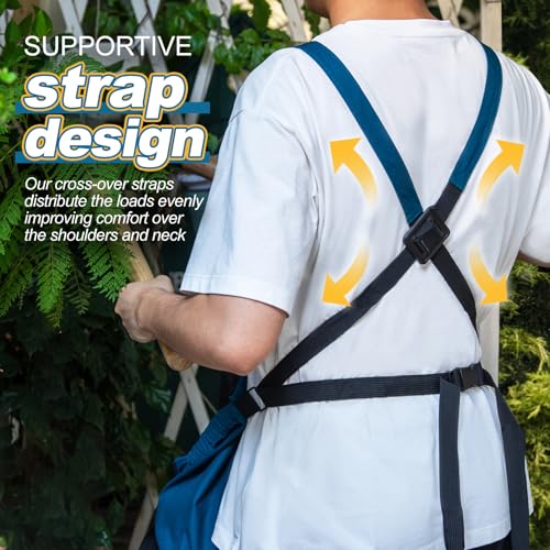 Berry&Bird Harvest Apron, Canvas Gardening Apron with Pockets and Harvesting Pouch Waterproof Harvesting Apron - color: Blue