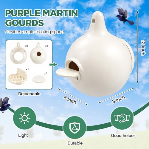 Yaocom 8 Pack Purple Martin Gourds, Plastic Martin Gourds with Circular Entrance, L-Shaped Shelf, Drainage System, Easy to Clean and Maintain Spacious Birdhouse