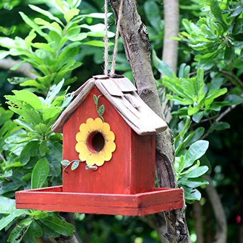 Bird Feeder House for Outside Hanging, Wooden Birdhouse Bluebird House Feeder Handcrafted Hut - color: 1-Orange