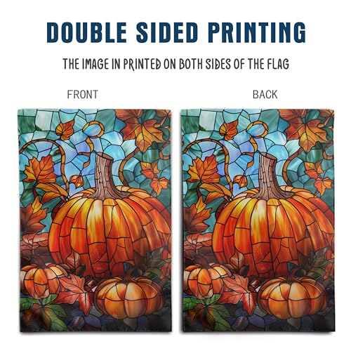 Pumpkin Fall Garden Flag Autumn flags 28x40 Double Sided Large Stained Glass Thanksgiving House Flag Harvest Yard Flag for Outside Porch Lawn Decor - color: glasspumpkin