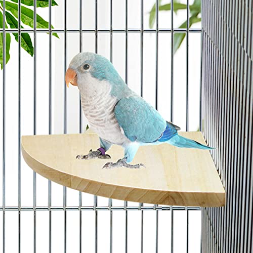 Litewoo Bird Parrot Corner Perch Flat Platform Stand, Easy to Install, Safe and Stable, Smooth Polishing Without Hurting Feet, Solid Hardwood Bird Cage Perches（L） - size: L: 6.69*6.69inch
