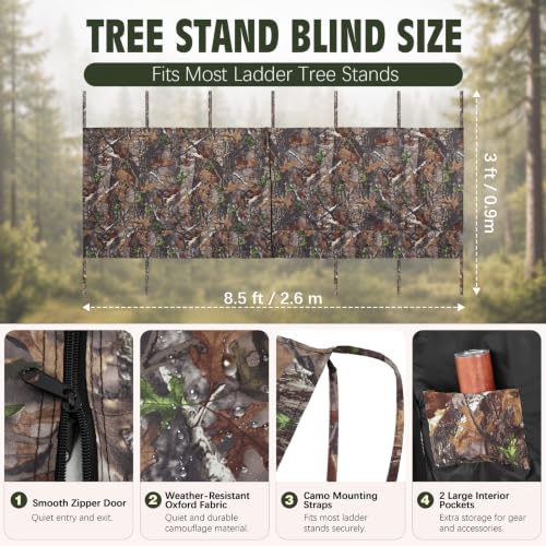 Feekoon Tree Stand Blind & Hunting Umbrella Kit, Camo Treestand Blind Cover with Portable Tree Stand Umbrella, Weather-Resistant Hunting Concealment Screen for Deer & Turkey Hunt