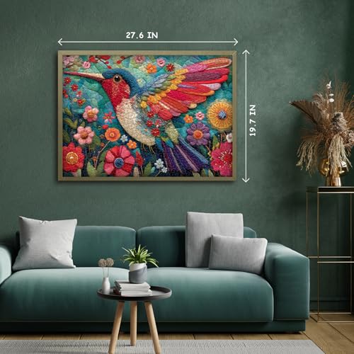 Hummingbird Puzzles for Adults 1000 Pieces, Bird Flower Garden Patchwork Art Quilt Puzzle, Beautiful Spring Floral Difficult Hard Jigsaw Puzzles with Animals, Colorful Challenging for Adults - style: Patchwork Hummingbird