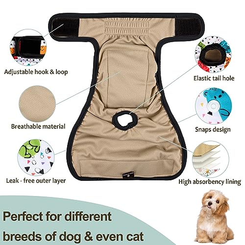 Washable Female Dog Diapers - Premium Reusable Diapers for Doggie in Heat - Highly Absorbent Dog Diapers Female for Pet Incontinence with Adjustable Snaps(Animals, S) - color: Animals, size: Small（New Born-11.5“Waist）