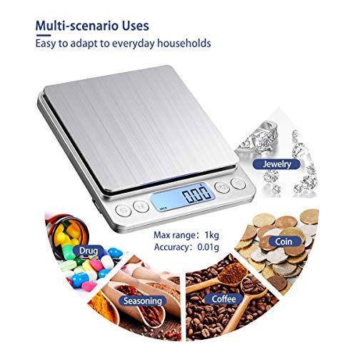 Upgraded Large Range Small Kitchen Scale, USB Charging Mini Food Electronic Scale, High Accuracy Cooking Scale, Pocket Scale with LCD Display, 1kg/0.01