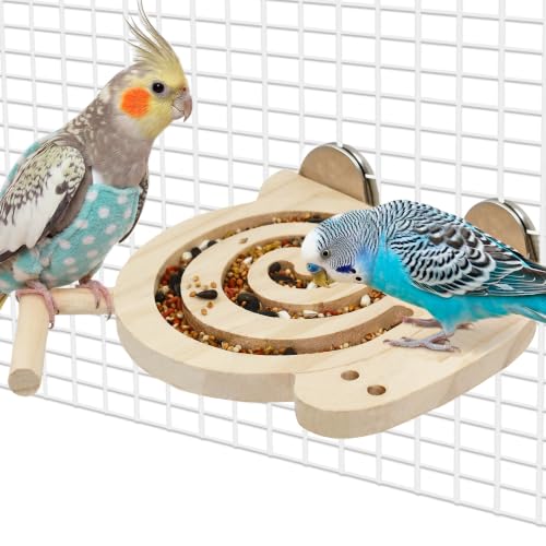 Bird Foraging Toys with Perch, for Novice/Older/Slow-Learning Birds | Kiln-Dried Wood Bird Enrichment Toys for Slow Feeder, Parakeet Puzzle Toy for Cages Reduce Seed Mess, Visible Food Design - size: no mirror
