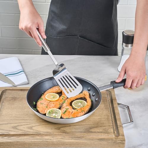 Restaurantware 12.5 in Stainless Steel Slotted Turner - German Standard Heat Resisant Metal Spatula with Ergonomic Handle, Dishwasher Safe - Kitchen Turner for Grilling, BBQ, Frying - size: Steel Slotted Spatula