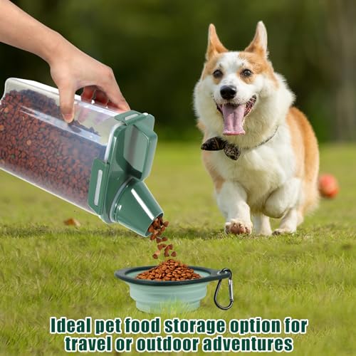 3 Lbs Pet Dog Food Storage Container for Bird Seed Rice Flour - Pine Green | Cat Food Containers with Collapsible Bowl for Travel Airtight 5 Lbs Rice Cereal Oatmeal Holder with Pour Spout Measuring Cup - color: Pine Green-3L