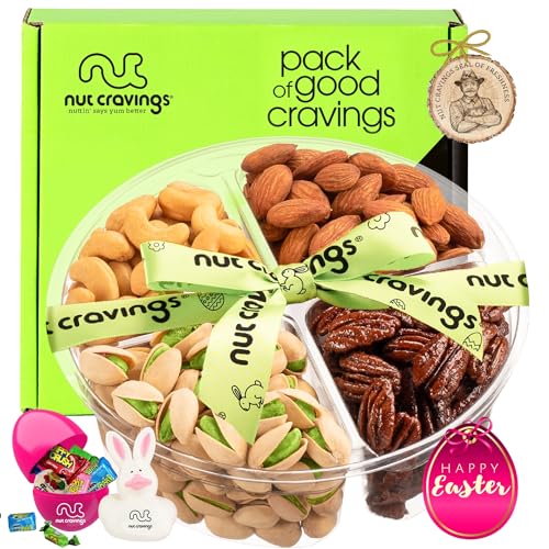 NUT CRAVINGS Gourmet Collection - Easter Treats, Candies & Dried Fruit Nuts Gift Basket with Happy Easter Ribbon, Candy Filled Egg + Bunny (4 Piece Assortment) - style: 1. Easter Nut Gift Box - (4 Piece Assortment)