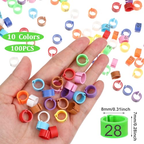 100 Pcs 8mm Birds Leg Rings, Pigeons Identification Leg Rings | Colorful Readable Numbered Pigeons Quail Chick Leg Bands Clip on Leg Rings for Baby Chick Bantam Finch Dove Small Birds