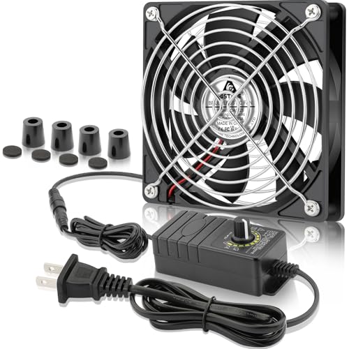 GDSTIME 120mm Computer Fan with AC Plug, 110V 120V 220V 240V AC-Powered Variable Speed Controller 4V-12V for Receiver Amplifier DVR Playstation Xbox Component Cooling Biltong Box Grow Tent Ventilation | AC Powered Fan with Variable Speed Controller, for B