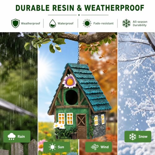 WUWEOT Garden Bird House for Outdoors, Clearance Hanging Bird Nest, Colorful Decorative Cute Resin Birdhouses for Outside Indoors Garden Backyard Decor, Gift for Bird Lovers