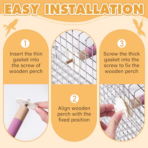 Wooden Bird Perch Stand with Grinding, 2Pcs Parrot Cage Stand Branch, No Hurt Foot Claw Grinding Bird Perch for Cockatiels, Parakeets, Lovebirds - color: Purple+Yellow