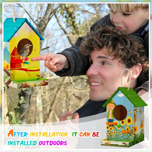 Liliful 2 Pack Wooden Birdhouse Kit for Kids and Adults, DIY Painting Set & Real Outdoor Birdhouse, Durable Craft for Garden, Classroom, Birthday Gifts Ages 3-5 4-8 8-12