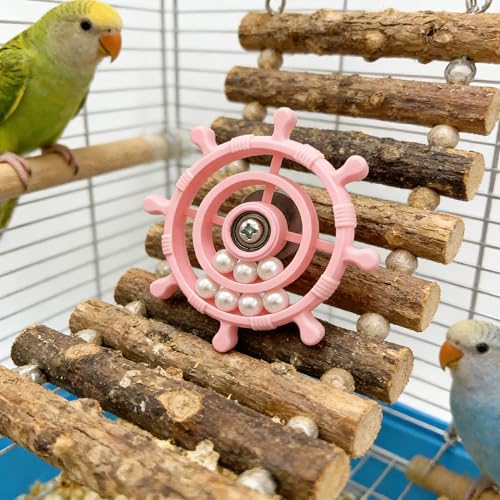 Spinning Bird-Toys Bird Cage Toys & Bird Perch Parrot-Parakeet Budgie Cockatiel Conure Macaw Chicken Parrot Enrichment Cage Accessories Small Animal Chewing Toy (Light Pink Spinner) - color: Light Pink Spinner
