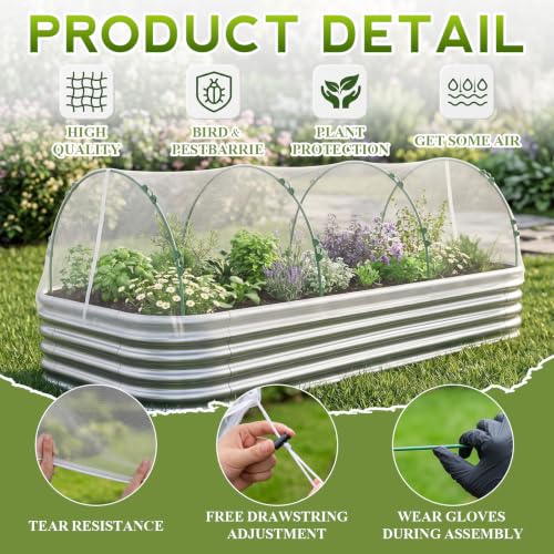 4 Pack Garden Netting Kit for Raised Beds 4x2ft Raised Garden Bed Net with Fiberglass Hoops Drawstring Clips for Plant Mesh Vegetables Fruits Flowers Enclosure Pests Bird Barrier