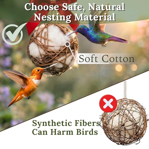 Bird Nesting Material Holder for Hummingbirds, 2 Refillable Balls with Natural Cotton Fibers for Wild Bird Houses, Outdoor Gift for Bird Lovers - color: 2 Balls Hummingbird Welcome Set