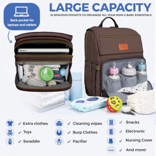 Baby Diaper Bag Backpack - Large Bag for Boys & Girls, Waterproof Diaper Backpack - Travel Diaper Bags w/Changing Pad, Baby Registry Search & Shower Gifts - Essentials Must Haves Newborn Stuff - color: S. Brown, style: Classic