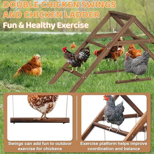Large Chicken Perch with 2 Swings, Wood Roost Stand for 10-12 Chickens, Multi-Level Chicken Roosting Bars, Easy to Assemble Backyard Chicken Coop Accessories