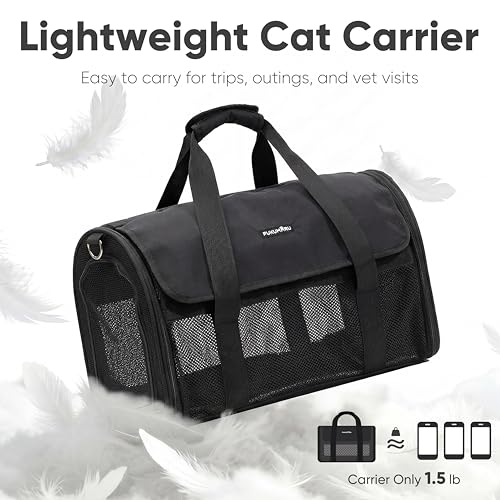 FUKUMARU Cat Carrier Soft, Ultra Lightweight Airline Approved Dog Carrier | Kitten Carrier with Anti-Scratch Mesh, Breathable Small Dog Carrier Bag, Collapsible Pet Carrier for Cats Under 15 lb, Black - color: Black