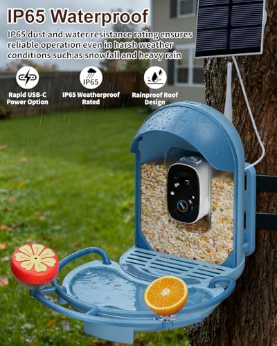 Bird Feeder with Camera, Smart Birdfeeder with Cam Solar Powered, 2K HD Video, AI Identification, Instant Arrival Alerts, IP66 Bird Bath & Feeder,Gift for BirdLover (with BirdBath, Blue) - color: Blue, style: With BirdBath