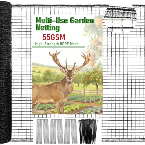 4 x 100ft Deer Fence Netting, Heavy Duty Deer Netting, 55GSM Deer Fence for Garden, Reinforced Edges Anti Bird Netting Mesh for Fruit Trees Vegetable, Raised Bed(55GSM, 4 x100ft) - size: 4 X 100ft