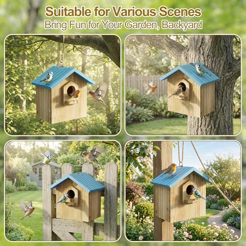 Auslar Bird House for Outside, Wooden Hanging Bird Nesting Box with Perch | Outdoor Birdhouse for Bluebird, Cardinal, Finch, Wren & Swallow, Hook, Predator Guard, Clean-out Door, Garden Bird Watching