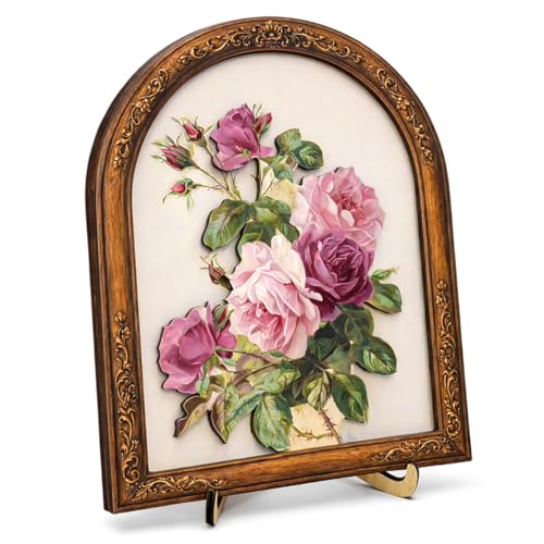 Vintage Pink Rose Wall Art Sign for Bedroom Decor, French Country Floral Wall Decor, 8x10 Inch - color: Rose-2