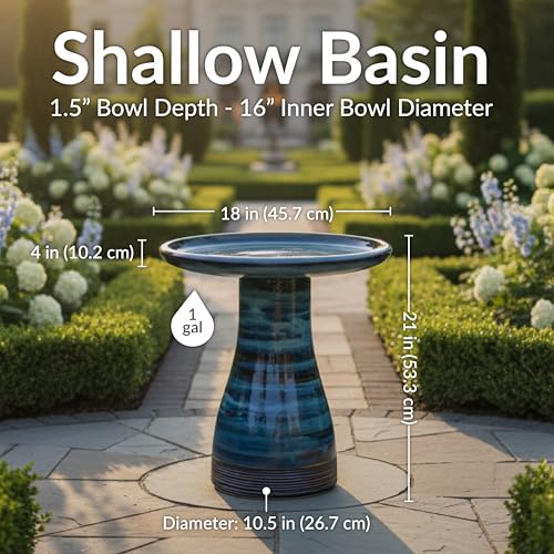 Sunnydaze Ceramic Bird Bath for Outside, Hand-Painted, 21” H, Galaxy Blue | UV & Frost-Resistant, 1 Gal Water Capacity, 2-Piece Assembly, Colorful Outdoor Accent, Outdoor Bird Bath, Ceramic Birdbath - color: Galaxy Blue