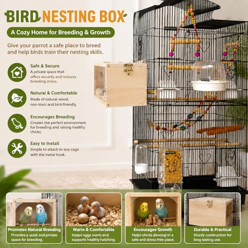 Rypet Parakeet Nesting Box, Cockatiel Bird Nest Box with Perch(S) | Wood Bird Cage House, Transparent Thwartwise Design, Warm & Durable for Cockatiel Lovebirds Budgie Finch Parrotlets Canary - size: Small