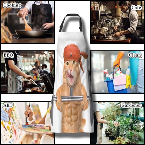 Apron Kitchen for Women Fitness Cat Mans Aprons for Cooking Funny for Kitchen Cooking Restaurant BBQ Painting Crafting Gardening 27” (W) x 31” (H), Waterproof Apron - color: Fitness Cat