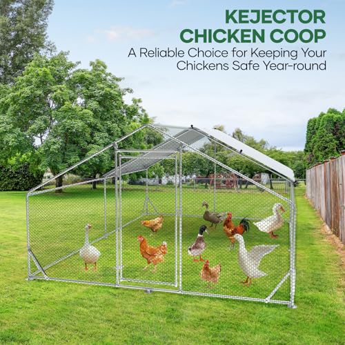 Large Chicken Coop Metal Chicken Runs for Yard 10X6.7X6.5 ft Chicken Coop with Cover Gallinero para Gallinas Heavy Duty Chicken Cage Rabbit Duck Quail Coop Lockable Door with Waterproof Anti-UV Cover - size: 118.1"L x 118.1"W x 78.7"H