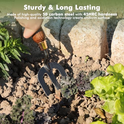 RESTMO Garden Hand Fork, Weeding, Planting, Cultivating, Brown | Heavy duty thickened hand weeding fork. For planting, removing plants, turning soil, weeding, cultivating. - size: Gardening Hand Fork