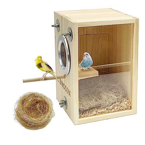 BNOSDM Parakeet Nesting Box Transparent Bird Breeding Nest Boxes Natural Wood Bird Cage (S) - size: Small