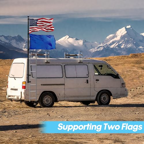 RV Ladder Flag Pole Kit with Holder, 10 FT Telescoping RV Flag Pole | Heavy Duty Portable Flag Pole for RV, with 3 x 5 American Flag, Dual Flag Mount, for Campsites, Tailgates and Outdoor Events - size: Mount+telescoping flag pole