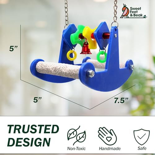 Sweet Feet and Beak Tweeter Totter Rocker, Two Perch Bird Swing, X-Small | Two Pedicure Perch Bird Toy, Made from Break Resistant Plastic, Hanging Toy for Play and Leg Activity, Available in 3 Colors - size: Extra Small