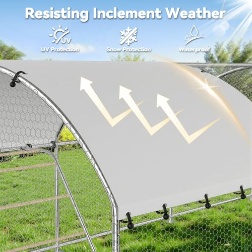 10 x 13.2 x 6.4 FT Metal Chicken Run, Chicken Coop with Cover | Reinforced frame, Walk-in Chicken Coop, Waterproof Cover, Side Hardware Cloth, Roosting Perch, Backyard & Farm Use - size: 157.5"L x 117.6"W x 78.0"H