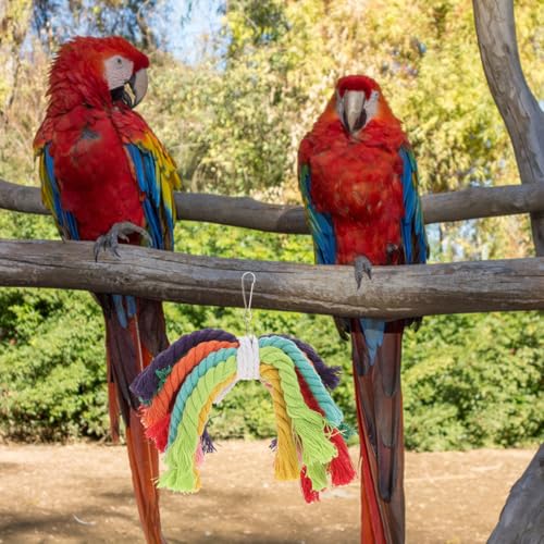 Bird Rope Chew Toy with Hanging Buckle Cotton Bird String Toy for Parrots Cockatiels and Parakeets Cage Hanging Chewing Plaything 7.87 X 5.90 X 3.93 in