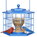 Birdream Squirrel Proof Bird Feeders for Outdoor Hanging, Metal Cage Bird Feeder with Rain Proof Covered for Wildbirds Bluebird Finches, Blue