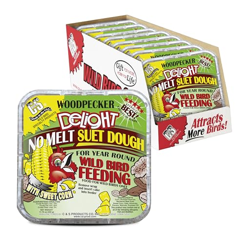 C&S Woodpecker Delight No Melt Suet Dough, Suet Cakes for Wild Birds Including Woodpeckers, Flickers and More, 11.75 Ounces, Pack of 8 - size: 1.47 Ounce (Pack of 8), style: Woodpecker, 8 Pack