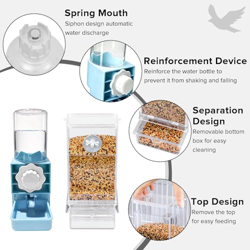Lemtrflo No Mess Bird Cage Feeder, Automatic Bird Water Dispenser | Parakeet Cage Accessories - color: blue