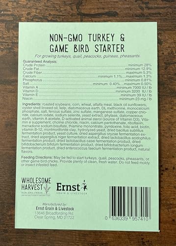 Non-GMO Turkey & Game Bird Starter Feed – 10 lb, 28% Protein, Omega-3, Calcium, Probiotics, Prebiotics & Herbs – Complete Nutrition and Quality Game Bird Feed - size: 10 Pound (Pack of 1)