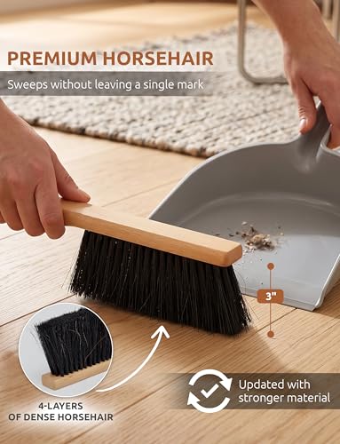 TAKAVU Horsehair Counter Brush, Beech Wood Handle, 12.6in Hand Brush | Sweeps Workbench, Patio Cushions, Outdoor Furniture, Sawdust, Drafting Tables & Fireplace, Soft Bristle