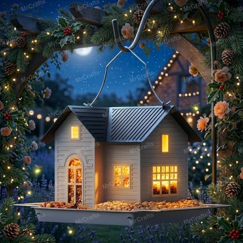 Solar Bird Feeder - Hanging Metal Bird House Feeder with Solar Lights, Outdoor Solar Lantern, Garden Decor for Outside, Unique Gifts for Mom, Grandma, Christmas
