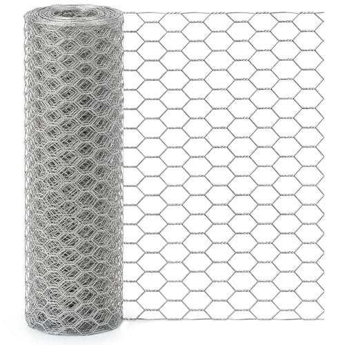 Galvanized Chicken Wire Mesh Roll 16.5" x 236", 0.8 Inch Hexagonal Poultry Netting Fence for Garden, Rabbits, Chicken Coop, Plant Protection & DIY Crafts - size: 16.5 inch x 19.7 Ft